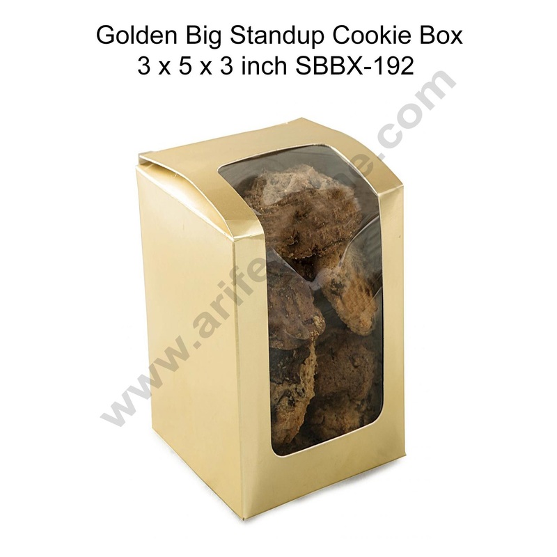 Cake Decor Golden Big Standup Cookie Boxes with Clear Window, Cupcake Carriers , Golden 3x5x3 Inch, 10 Pc Pack
