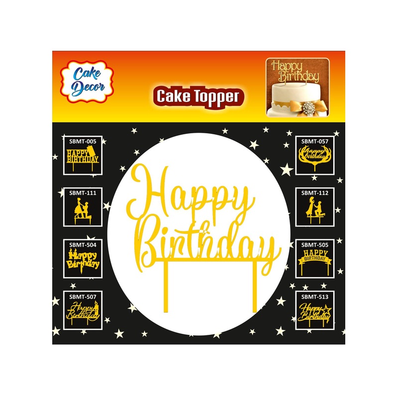 Cake Decor Golden Mirror Finishing Acrylic Cake Topper Happy Birthday SBMT-14