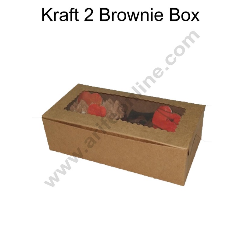 Cake Decor Kraft Brownie Boxes 2 Cavity with Clear Window, Cupcake Carriers , Brown, 10 Pc Pack