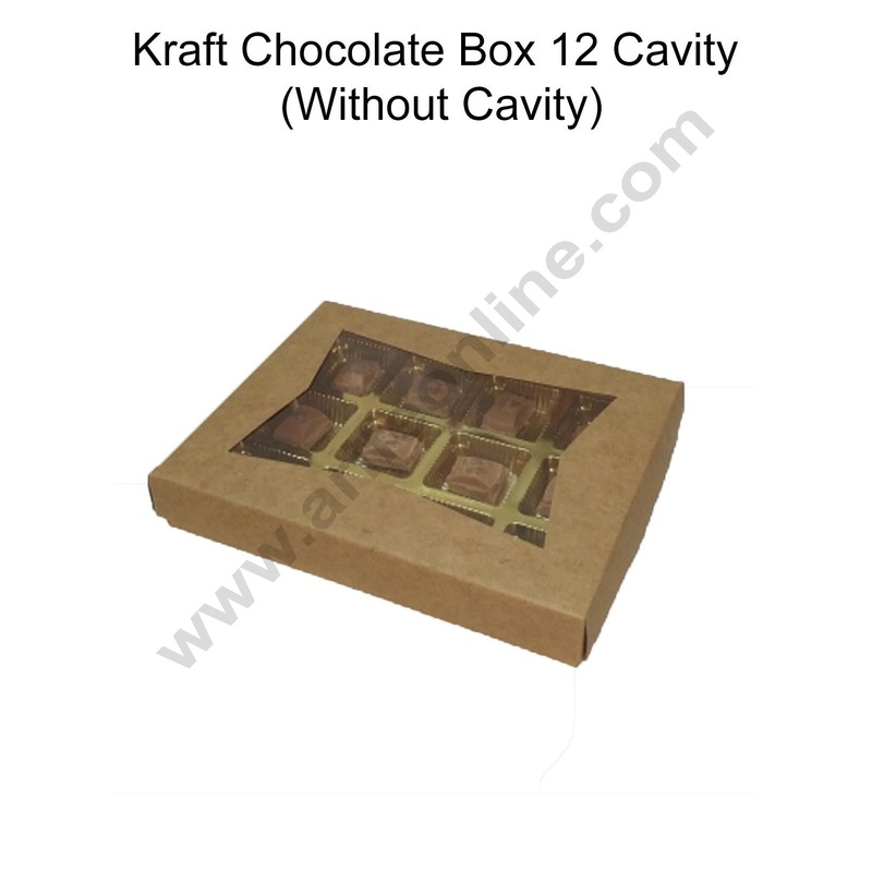 Cake Decor Kraft Chocolate Boxes 12 Cavity with Clear Window, Chocolate Gift Boxes With out Cavity, Brown, 10 Pc Pack