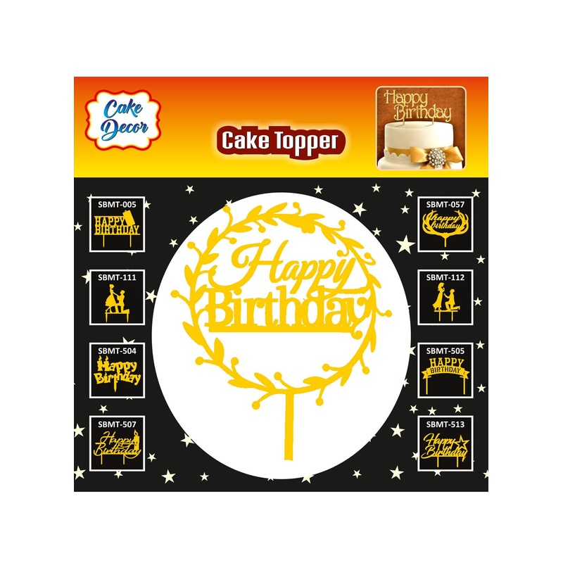 Cake Decor Mirror Finishing Acrylic Cake Topper Happy Birthday Round