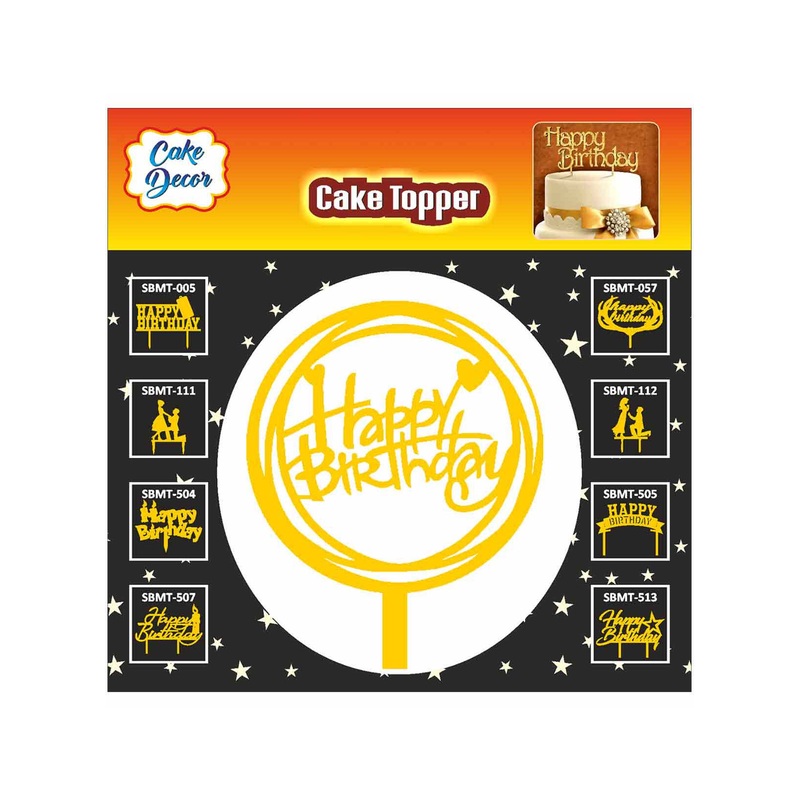 Cake Decor  Mirror Finishing Acrylic Cake Topper Round with Ring Happy Birthday SBMT-604-1