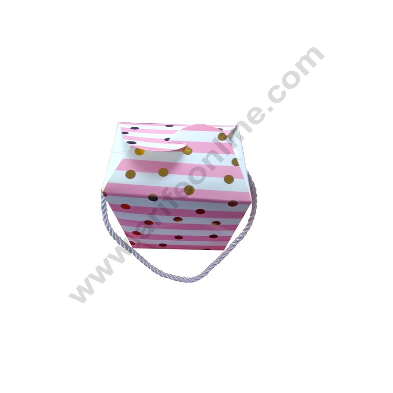Cake Decor PinkPolka Dot Purse with Rope Cardboard Paper Chocolate Boxes Chocolate Gift Sweet box Dry Fruits (Pack of 12pcs)
