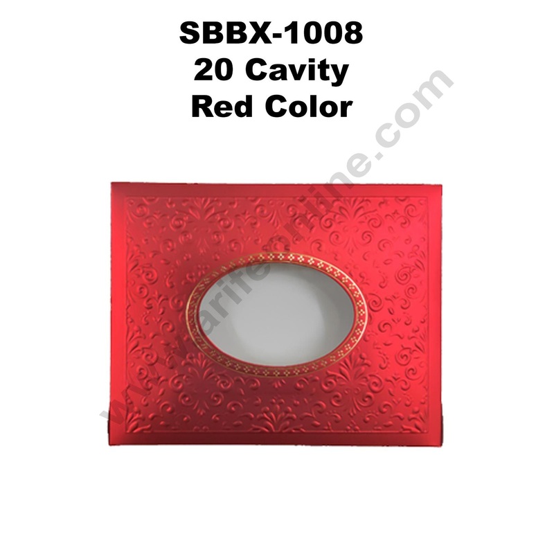 Cake Decor Red Color 20 Cavity Window Cardboard Paper Chocolate Boxes Candy Boxes (Pack of 10pcs)