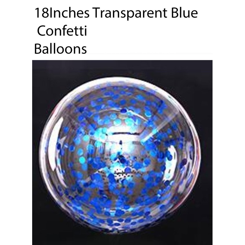 Cake Decor 18inch Transparent Bobo Balloon with Blue Confetti(Pack of 1pcs)