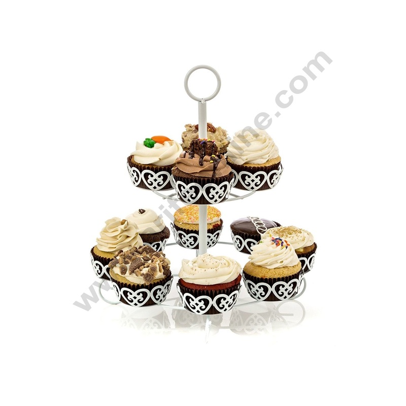 Cake Decor 2 Tier Metal Wire White Cake Stand and Cup Cake Stand(12 Cavity)
