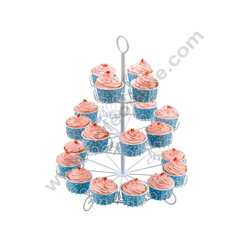 Cake Decor 3 Tier Metal Cupcake Stand Tower Holder for Birthday for 24 Cupcakes (White)