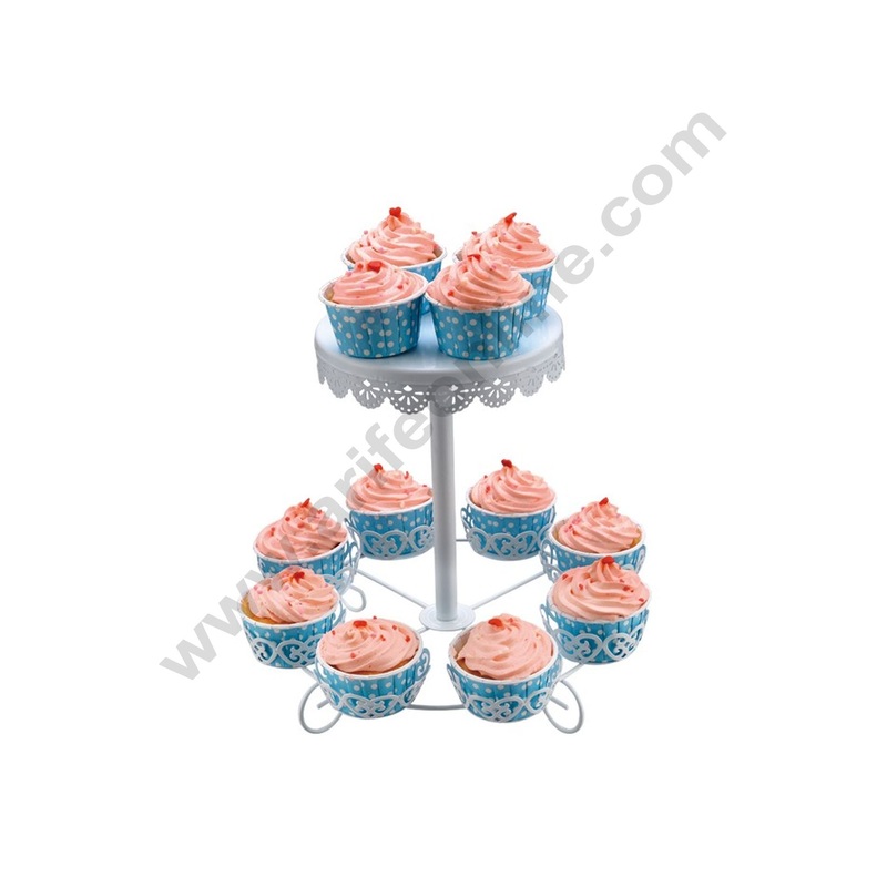 Cake Decor 8 Cupcakes Holder and 1 Cake Holder Stand 10.5" Tall White Plate