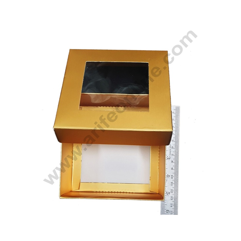 Cake Decor Big Golden Square Clear window Cardboard Paper Chocolate Boxes Candy Boxes Chocolate Gift Sweet box Dry Fruits (Pack of 10pcs)