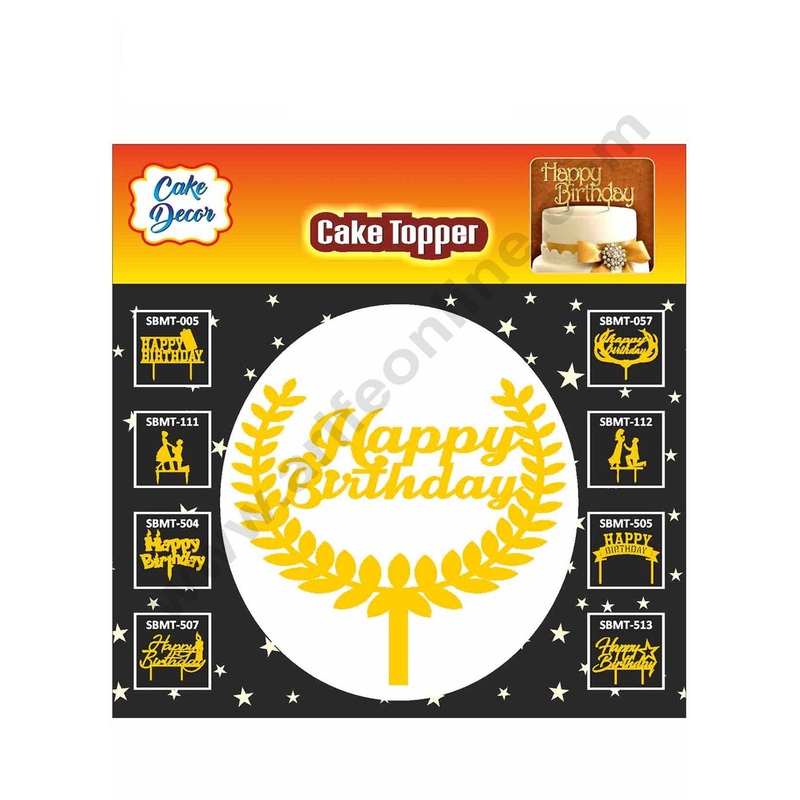 Cake Decor Mirror Finishing Acrylic Cake Topper Happy Birthday and Leaf