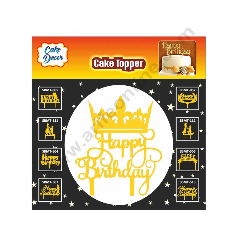 Cake Decor Mirror Finishing Acrylic Cake Topper Happy Birthday with Crown SBMT-826