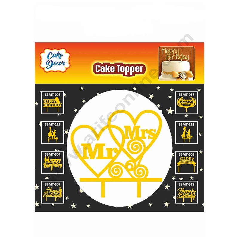 Cake Decor Mirror Shimmer Shining Acrylic Cake Topper Mr. and Mrs. with Heart
