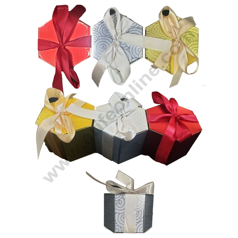 Cake Decor Small Cardboard Paper Chocolate Boxes Candy Boxes Chocolate Gift Sweet box Dry Fruits Hexagon Shape (Pack of 10pcs)