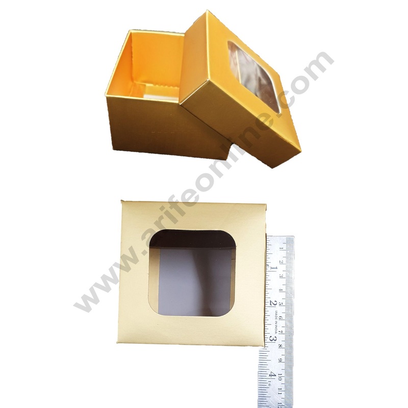 Cake Decor Small Golden Square Clear window Cardboard Paper Chocolate Boxes Candy Boxes Chocolate Gift Sweet box Dry Fruits  (Pack of 10pcs)