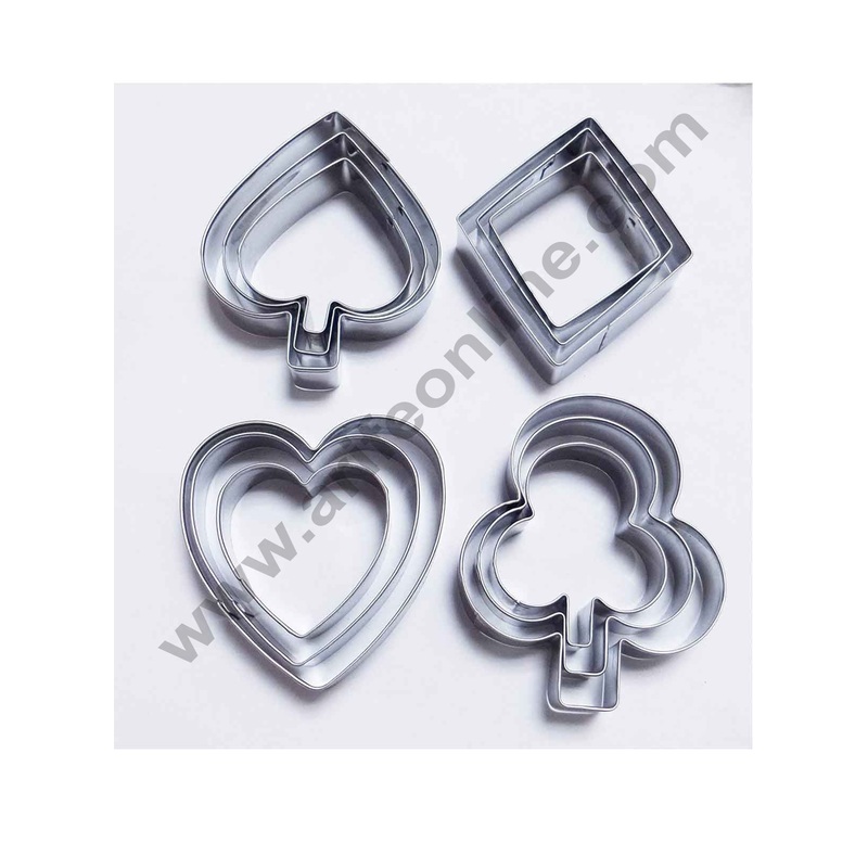 Cake Decor 12Pcs Poker Cards Club Diamond Heart Spade Shape Stainless Steel Cookie Cutter, Cutter Bakeware Mould Biscuit Mould Set Sugar Arts Fondant Cake Decoration Tools
