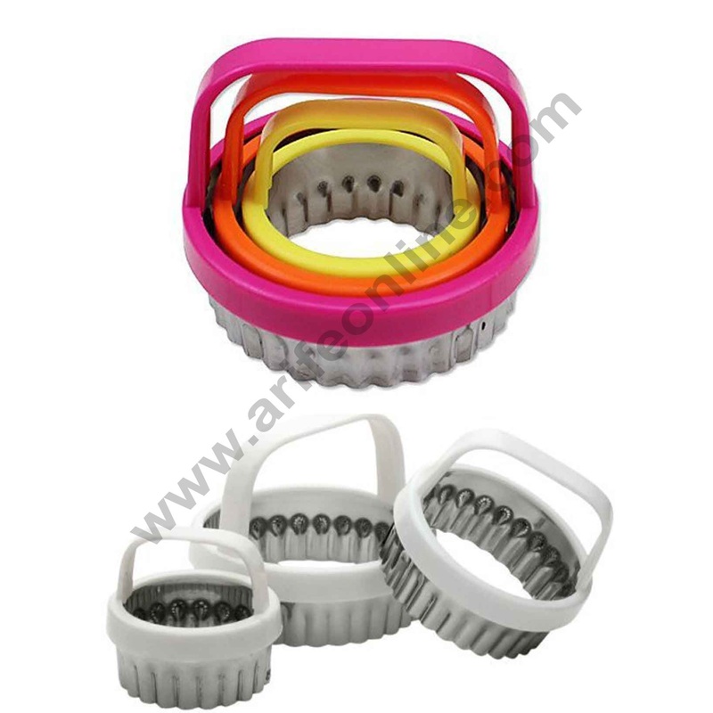 Cake Decor 3Pcs Plastic Handle Fancy Scalloped Edge Shape Stainless Steel Cookie Cutter Biscuit Mould Cake Decoration Tools