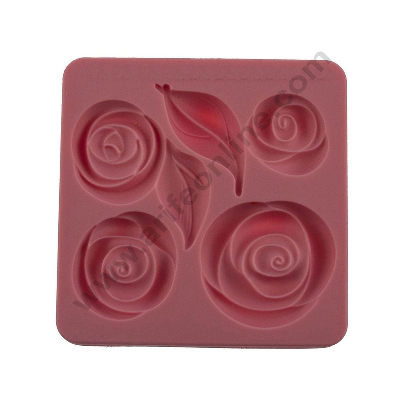 Cake Decor 6 Cavity Silicon 3D Pouf Rose and Leaf Fondant Marzipan Mould