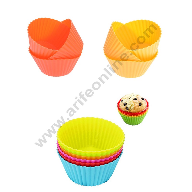 Cake Decor 6 Pcs Silicon Round Shape Muffin Moulds Cup Cake Mould | Reusable, Multi-color