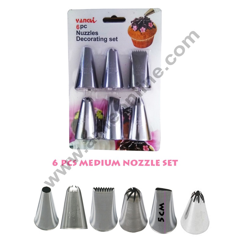 Cake Decor 6 Piece Big Nozzle Stainless Steel Cake Decorating Set Tips with Steel Nozzles. Reusable & Washable.