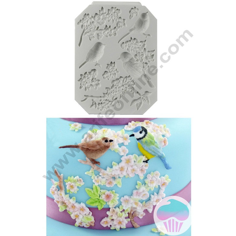 Cake Decor 9 Cavity Silicon Bird Blossoms With Flower Fondant Marzipan Mould