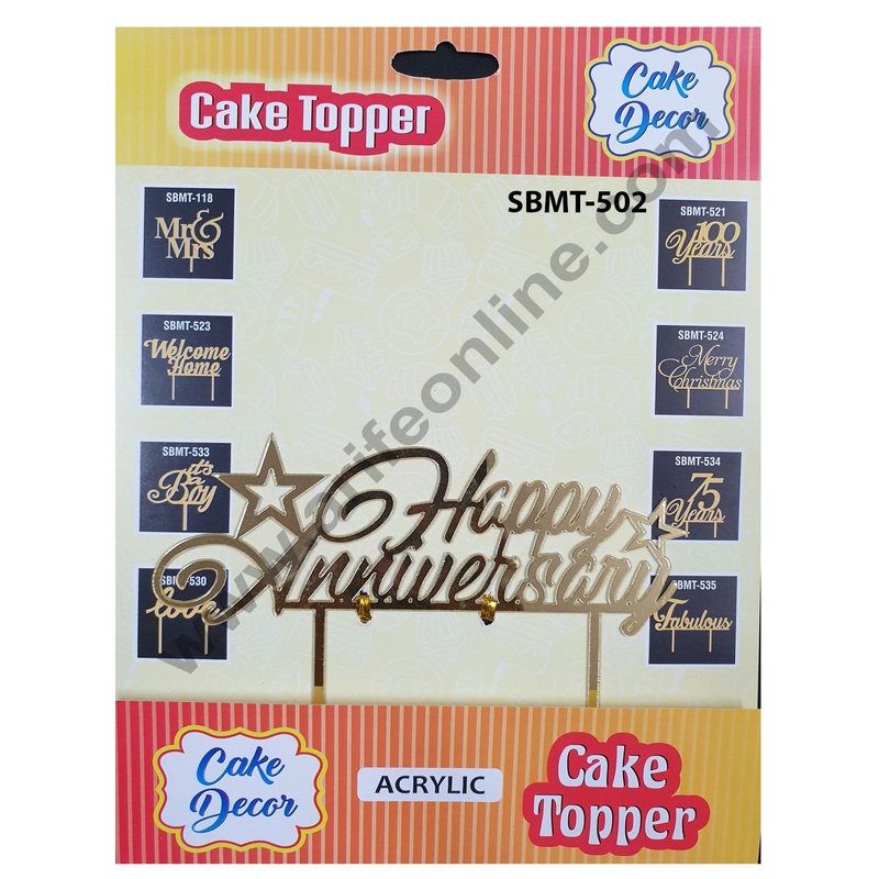 Cake Decor Mirror Finishing Acrylic Cake Topper Happy Anniversary