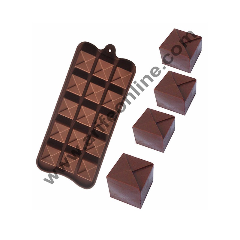 Cake Decor Silicon 15 Cavity Square Tiered Brown Chocolate Mould, Ice Mould, Chocolate Decorating Mould