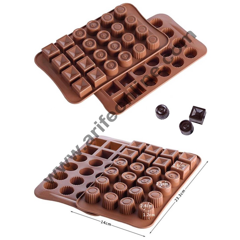 Cake Decor Silicon 24 Cavity Mix Design Brown Chocolate Mould, Ice Mould, Chocolate Decorating Mould