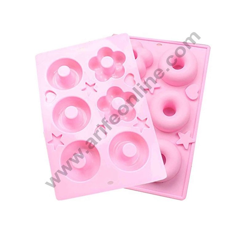 Cake Decor Silicon 6 Cavity Round and Flower Donut mould  Shape Muffin Cupcake Mould