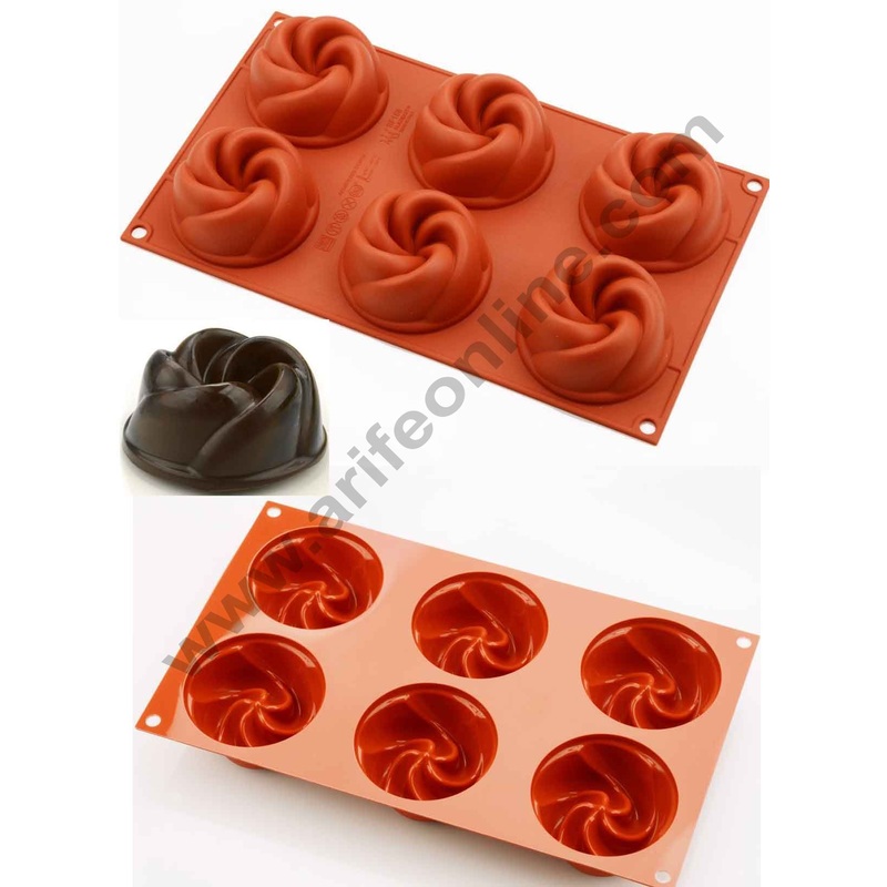 Cake Decor Silicon 6 Cavity Round Swirl Bunt Shape Mould Muffin Cupcake Mould