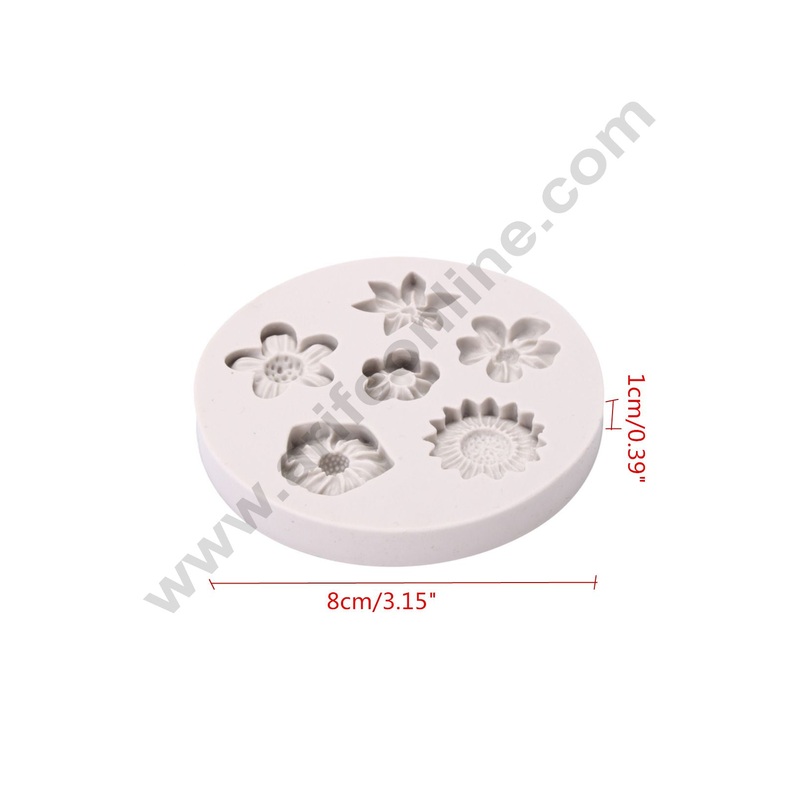 Cake Decor Silicone 6 Cavity Mix Flower Shape Fondant Mold