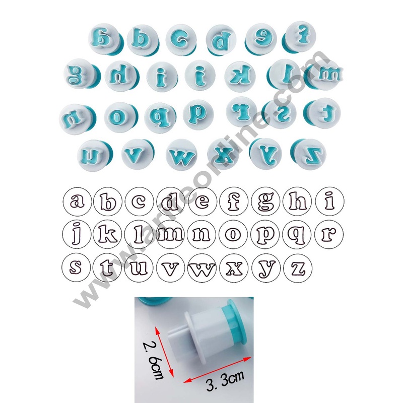 CAKE DECOR 26pcs Push Easy Mini Lowercase Alphabet Fondant Cutters | Cookie & Cake Decorating Tools