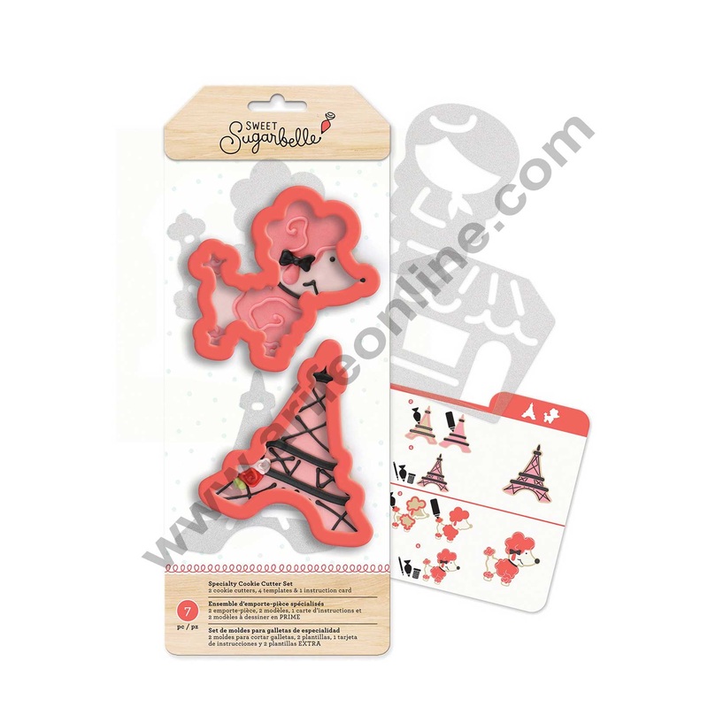 Cake Decor 2pcs Poodle Dog and Eiffel Tower Plastic Cutter with Tracer Gumpaste Cutter Cookie Cutter