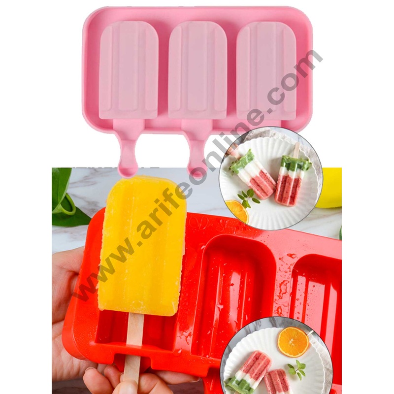 Cake Decor 3 Cavity White Chocobar Silicone Cakesicle Mold Popsicle Easy Ice Cream Bar Mold