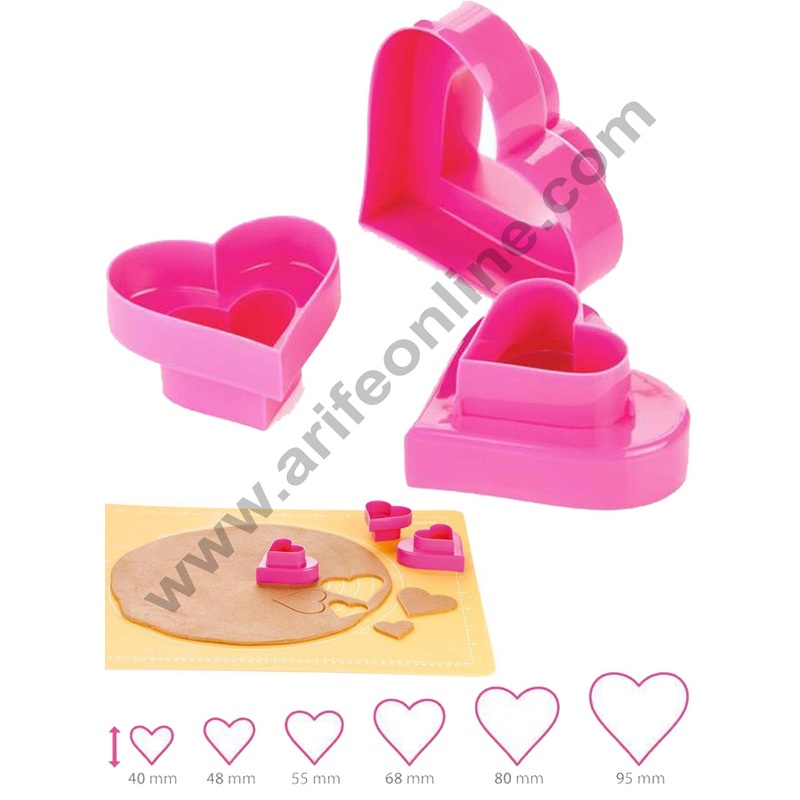 Cake Decor 3pcs Double Sided Heart Cookie Cutter Plastic Fondant Cutter Baking Mold Cake Decorating Tool