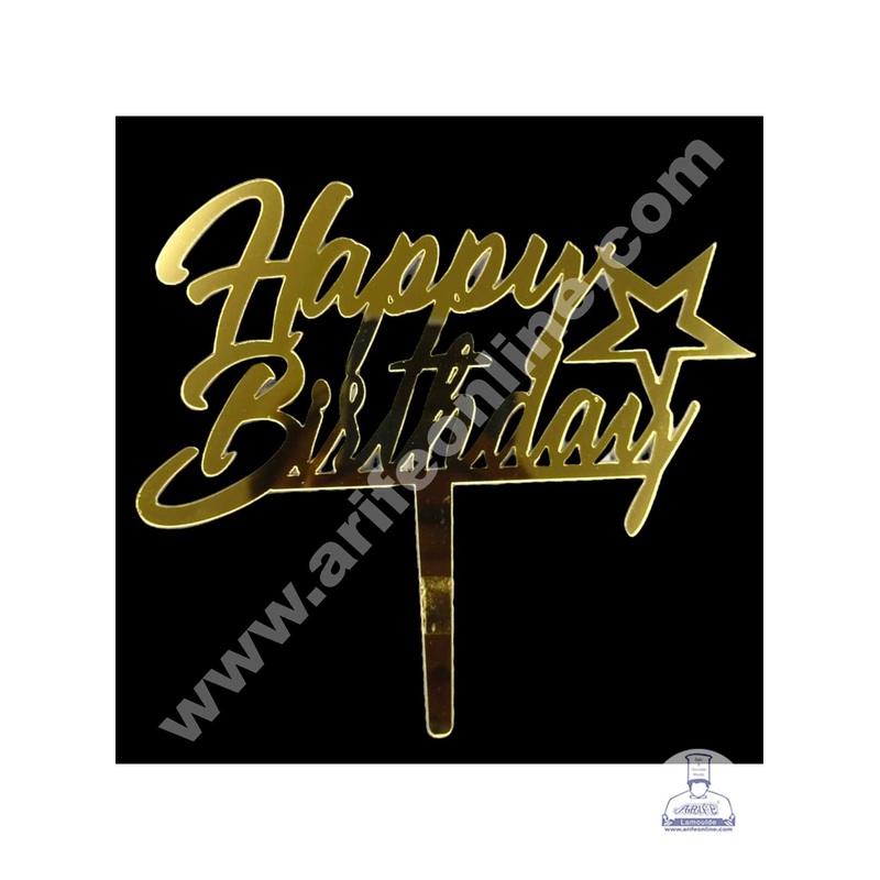 CAKE DECOR 5 Inch Golden Acrylic Cake Topper - Happy Birthday (SBMT-509)