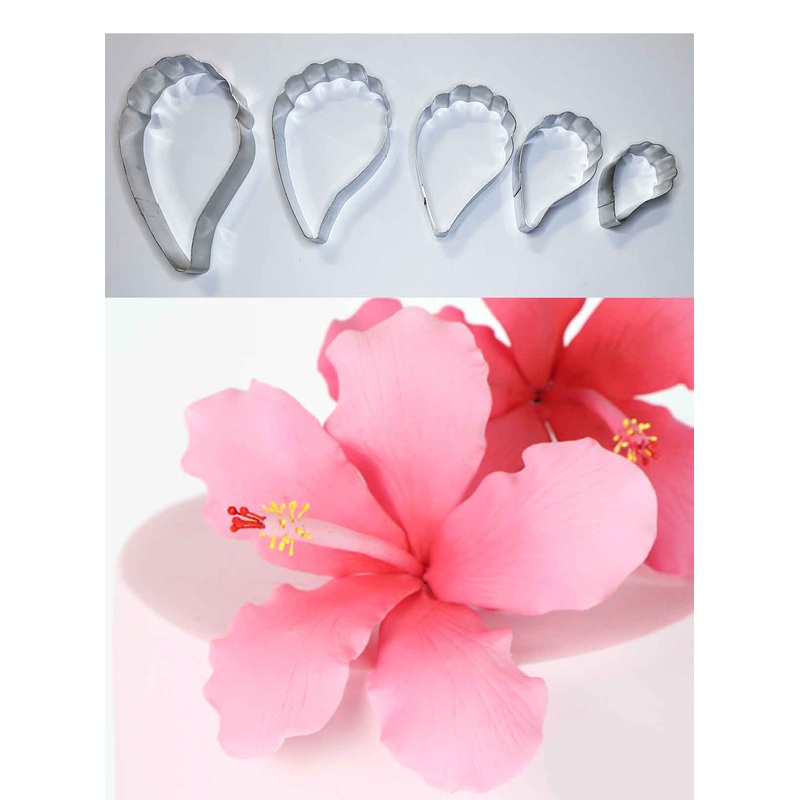 Cake Decor 5 Pcs Stainless Steel Hibiscus Petal Cutter Set Bakeware Mould Biscuit Mould Set Sugar Arts Fondant Cake Decoration Tools