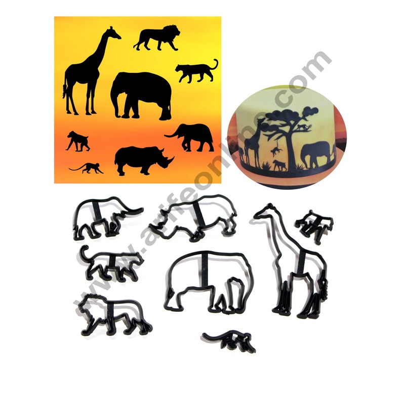 Cake Decor 8Pcs/Set Safari Silhouette Cookie Cutter Plastic  Elephant Lion Giraffe Leopard Fondant Biscuit Cutter Sugarcraft Cake Decorating Tools