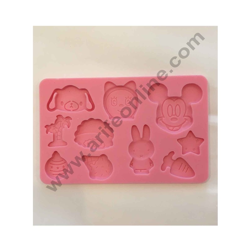 Cake Decor Mickey Mouse Doraemon Rabbit Cute Star Carrot Dog Desing Button And Rope Silicon Fondant And Gumpaste Mould Marzipan Mould