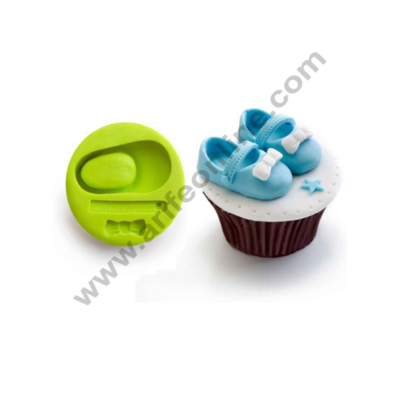 Cake Decor Silicon 1 Cavity Baby Shoes with Bow Silicone Fondant Mould Marzipan Mould