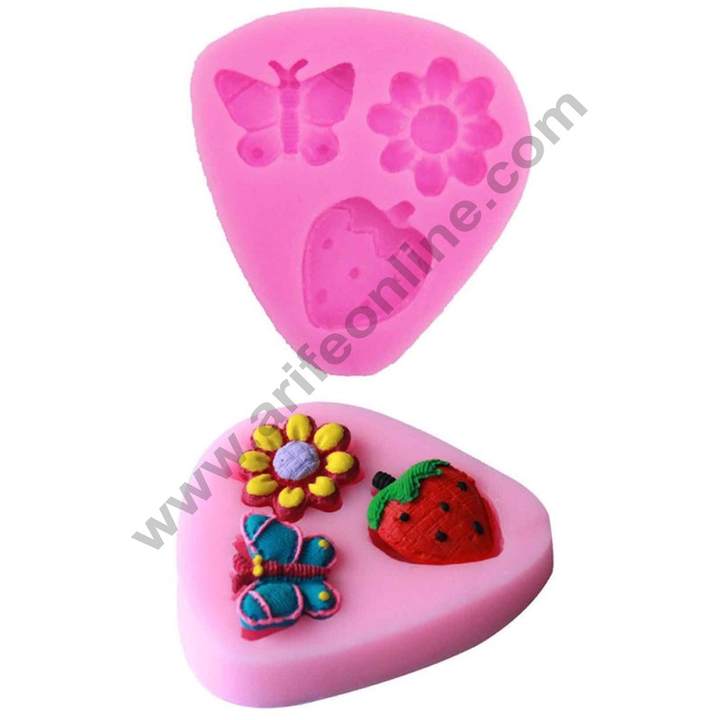 Cake Decor Silicon 3 Cavity Flower Butterfly Strawberry Silicone Fondant Mould Marzipan Mould