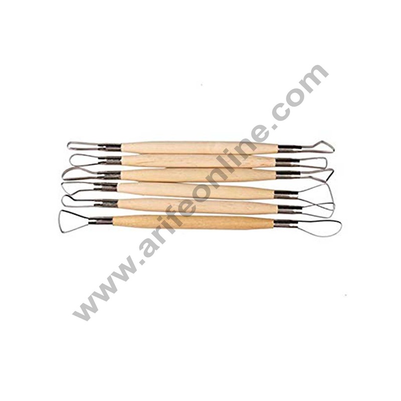 Cake Decor  Wooden Handle  Fondant / Clay Carving Tool Set Pack of 6  Stylus  Clay Pottery Sculpting Modeling Tools