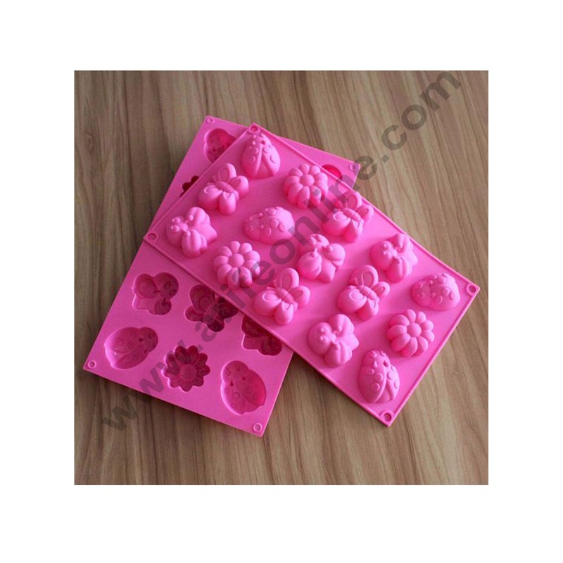 Cake Decor 15 Cavity Frog Butterfly Bug Flower Silicon Moulds Muffin Mould