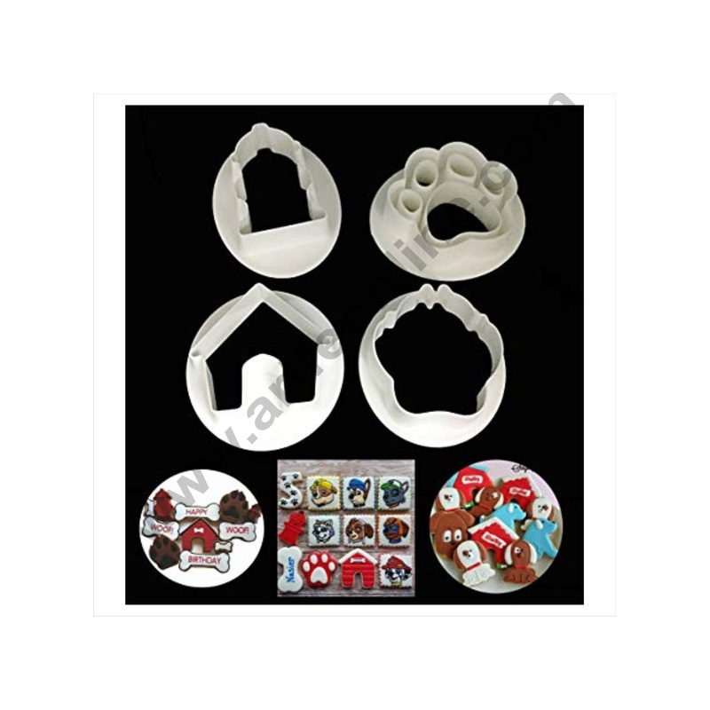 Cake Decor 4 Pc Dog Paw House Plastic Fondant Cutter Gumpaste Cutter