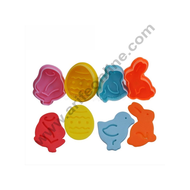 Cake Decor 4 Pc Easter Egg Theme Rabbit Plastic Biscuit Cutter Plunger Cutter