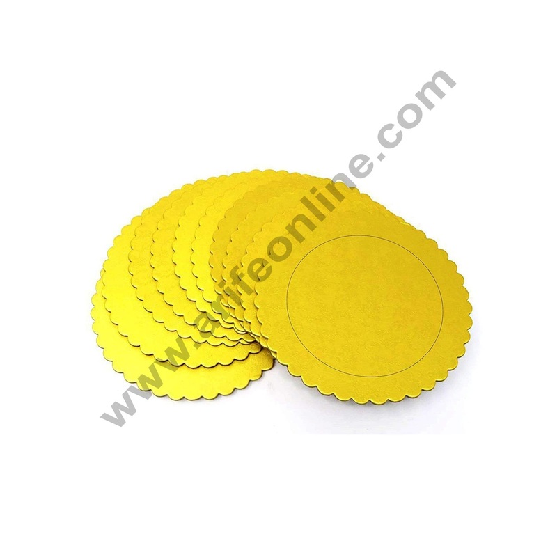 Cake Decor Gold Design Flower Print Glossy Corrugated Cake Board Base 12 Inch Diameter for Half Kg Cakes- Pack of 10Pcs
