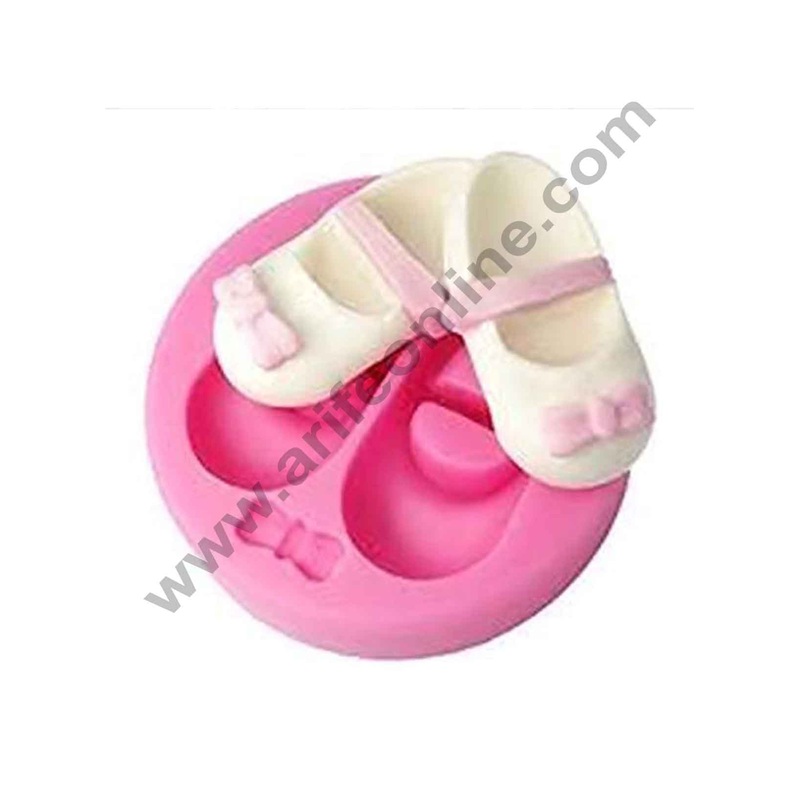 Cake Decor Silicon 2 Cavity Baby Shoe With Bow Silicone Fondant Mould Marzipan Mould