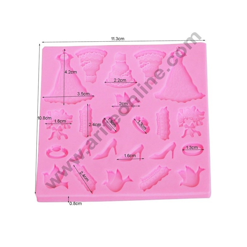 Cake Decor Silicon 23 Cavity Wedding Dress Shoe Ring Bouquet Bird Silicone Fondant Mould Marzipan Mould