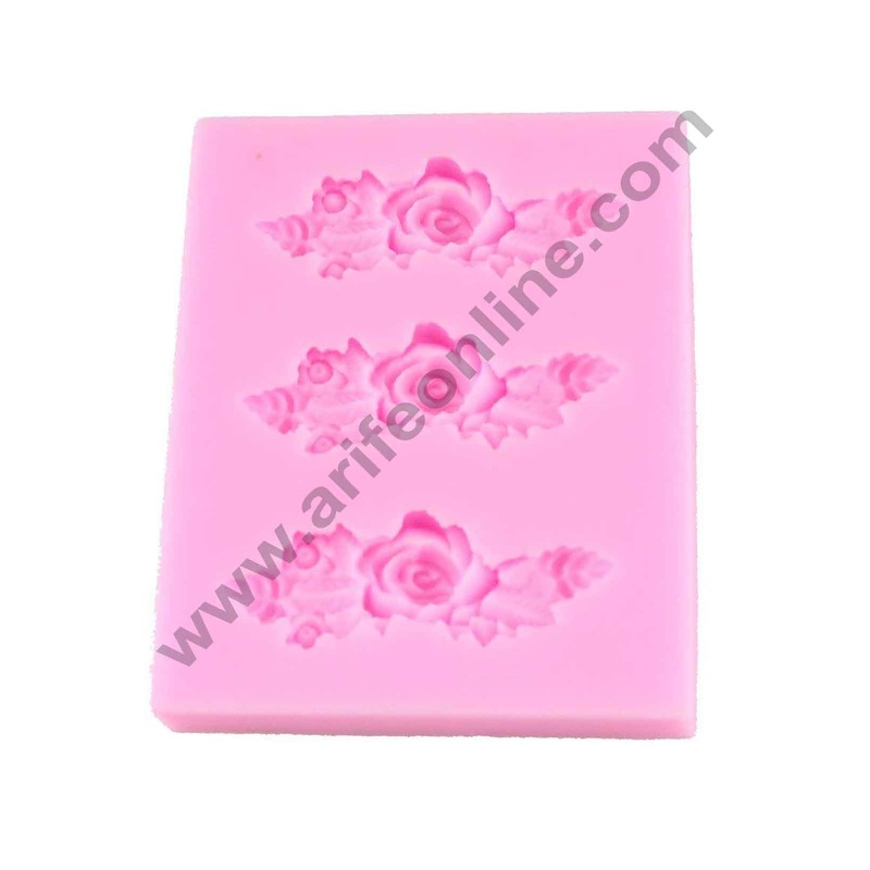 Cake Decor Silicon 3 Cavity Rose Border Silicone Fondant Mould Marzipan Mould