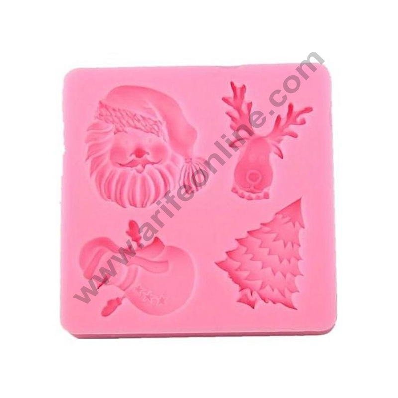 Cake Decor Silicon 4 Cavity Christmas Tree Snowman Santa Clause Face Dear Face Silicone Fondant Mould Marzipan Mould