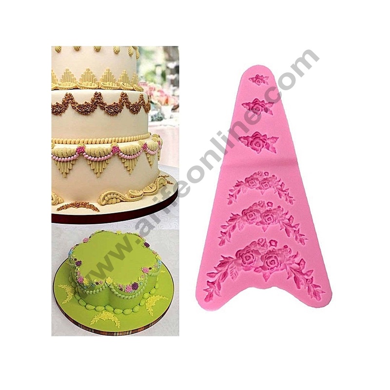Cake Decor Silicon 6 in 1 Rose Border Desing Fondant Clay Marzipan Cake Decoration Mould